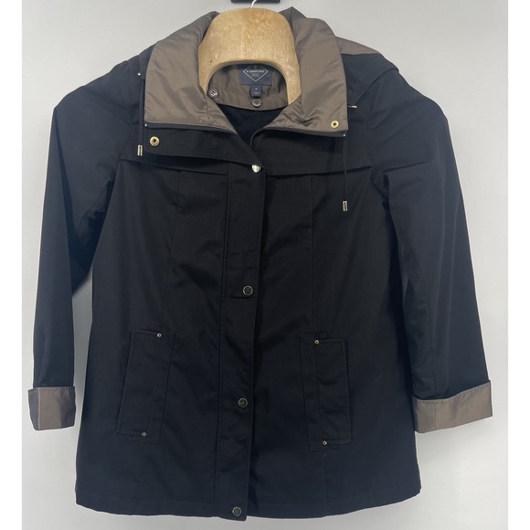 St John's Bay Women's Black Pea Coat With Removable Hood And Lining Size Medium - Picture 1 of 13